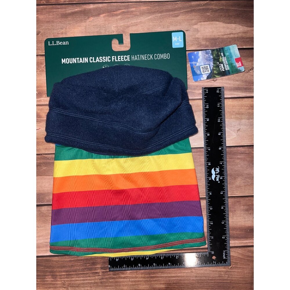 PRIDE L.L.Bean Mountain Classic Fleece Hat/Neck Combo M-L Rainbow Stripe